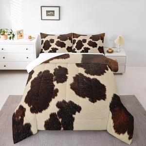 Erosebridal Комплект постельного белья из натуральной коровьей кожи в деревенском стиле Western, Terra Brown,white