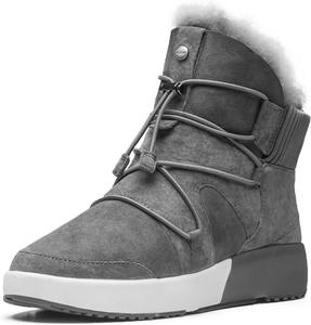 Зимние ботинки AU&MU на шерстяной подкладке из овчины с перекрестной эластичной лентой и металлической отделкой, короткие до щиколотки, Grey