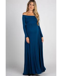 Розовое однотонное макси-платье для беременных с открытыми плечами Pinkblush, Teal