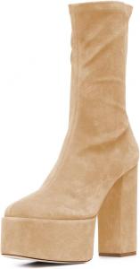 Женские ботинки FSJ с замшей, эластичной платформой, средней высоты, круглым носком, массивным каблуком и задней молнией, повседневные прогулочные обувь, размеры US 4-15, Wheat