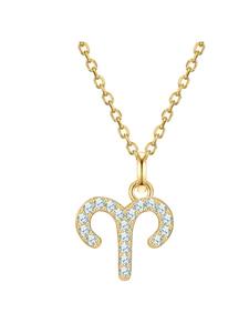Glanzstücke München Колье со знаком зодиака Овен из стерлингового серебра с цирконами в оправе из желтого золота
