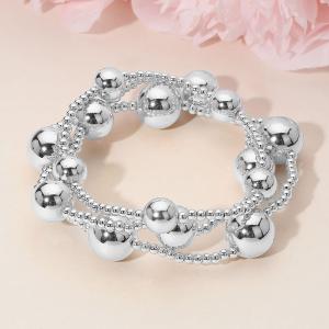 3 шт. - браслеты с металлическими бусинами, многослойные, эластичные, высота 1,25 дюйма Fashnzfab, Rhodium