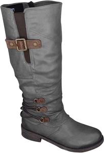 Женские ботфорты выше колена с высоким каблуком, заостренным носком, кожаные зимние сапоги с боковой молнией, массивный каблук, однотонные высокие ботильоны Generic, Grey