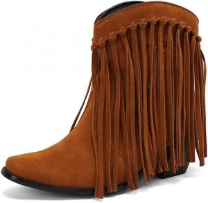 Женские ковбойские ботильоны Seborluys с бахромой, короткие ковбойские сапожки с бахромой и кисточками, замшевые ботильоны на массивном каблуке, Yellow