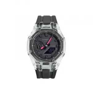 Часы Casio G-Shock Analog-Digital 2100 Series, арт. GA-2100-1A1, 48.5 мм, черный/прозрачный/черно-розовый