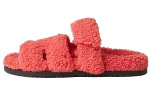 Тапочки меховые Hermès Sherling Rose Du Desert женские, оранжевый