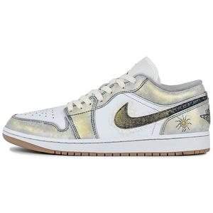 Jordan Износостойкие и легкие баскетбольные кроссовки Air 1 Vintage Low Top, мужские, белые, серо-золотые