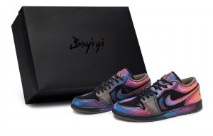 Air 1 811 Manufacturing, Phantom Night Iridescent Abrasion Resistant Low top Vintage Basketball Shoes Jordan, черный синий розовый желтый