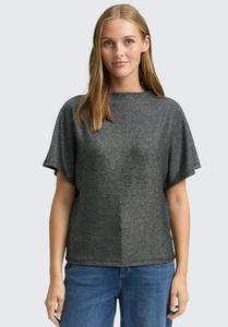 Футболка TOM TAILOR DENIM GLITZER MIT FLEDERMAUSÄRMELN, Black Glitter/Metallic Black