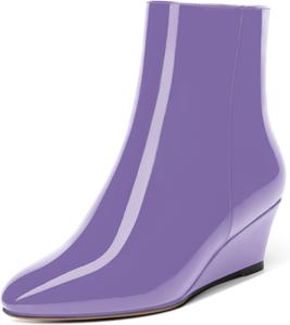 Женские повседневные ботинки MOVINSTEPS с молнией, однотонные, с закругленным носком, лакированные, на клиновидном низком каблуке, высокие до щиколотки, 5 см, Lavender