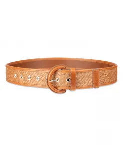 Женский повседневный ремень из кожи и рафии Cole Haan, коричневый/бежевый