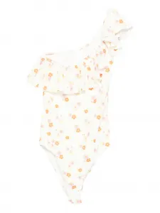 Купальник с цветочным принтом и оборками ME FUI, белый