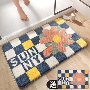 Dajiang Ковер 50х80 см для ванной, набор из 2 штук, впитывающий, нескользящий, в клетку