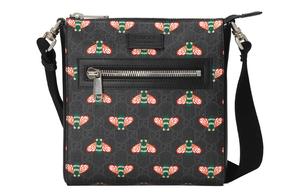 Холщовая кожаная сумка-мессенджер, через плечо, мужская черно-серая GUCCI, Set (Bag+Dust Bag)