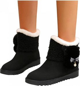 Зимние снегоступы ZBYY для женщин, теплые противоскользящие мягкие снегоступы с меховой подкладкой, плоские ботильоны средней высоты, Black