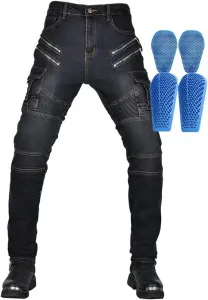 Мотоциклетные джинсы из эластичной ткани, унисекс, износостойкие, со съемными защитными вставками для занятий спортом, Schwarz