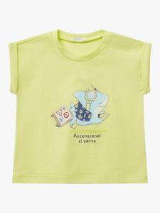 Детский хлопковый топ с коротким рукавом и принтом Benetton, Lime
