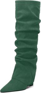 Женские ботфорты WAYDERNS с высоким каблуком на клинке, мягким верхом, заостренным носком, высотой 4 дюйма, удобные для повседневной носки, работы и вечеринок, осенне-зимние, Dark Green