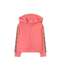 Детская хлопковая толстовка на молнии с клетчатой отделкой - для малышек и для девочек постарше. Burberry, розовый