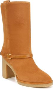 Женские сапоги Franco Sarto Paxton среднего голени с каблуком и резиновой подошвой, Camel Brown Suede