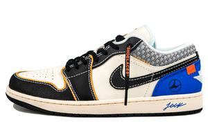 Jordan Баскетбольные кроссовки Air 1 RISK Lightning Blue, износостойкие, винтажные, низкие, мужские, черно-синие