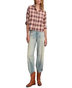 Женская клетчатая хлопковая фланелевая рубашка на пуговицах Lucky Brand, Burgundy Plaid