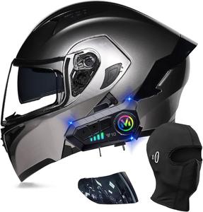 Шлем модульный Guenzo Bluetooth мотоциклетный, серый