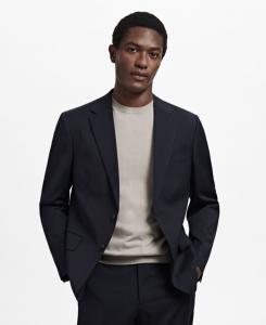 Мужской пиджак из натуральной шерсти, производства Турина MANGO, Navy