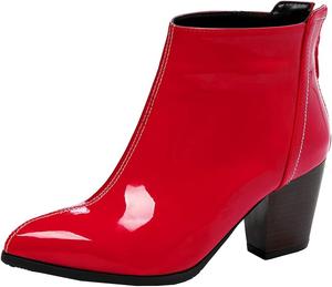 Женские ботильоны Meefit с массивным каблуком, заостренным носком и лаковой кожей, Red