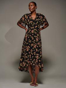 Платье миди из плиссированного шифона с цветочным принтом Jolie Moi, Black Floral