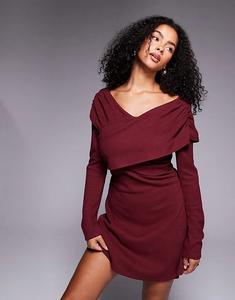 Супермягкое мини-платье ASOS DESIGN с запахом спереди бордового цвета