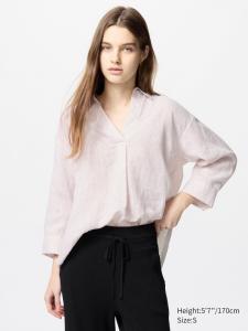 Рубашка из 100% льна премиум-класса с воротником-стойкой Uniqlo, цвет 11 розовый