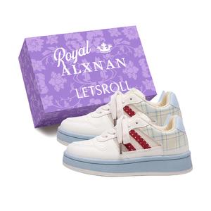 Alxnan Женские низкие скейтбордские кроссовки White Blue+Box, цвет White Blue+Box