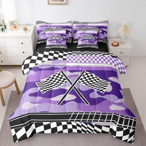 Erosebridal Комплект постельного белья 7Pcs с камуфляжным клетчатым узором в фиолетовых тонах, Purple