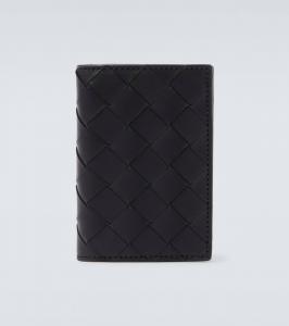 Кожаный кошелёк Intrecciato Bottega Veneta, Black/Grass-Silver