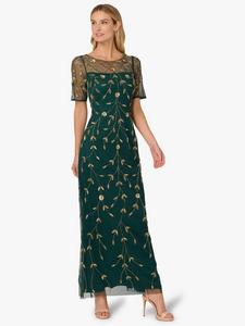 Студийное платье макси с цветочным виноградным бисерным узором и сеткой Adrianna Papell, Green/Gold