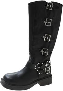 Женские ботинки ретро с утолщенным каблуком большого размера - массивный блочный каблук, регулируемый ремешок с пряжкой, стильные ботинки до середины голени для повседневной и праздничной одежды Clolinde, Black