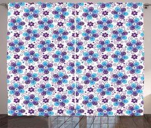 Штора ABAKUHAUS Violet Rustic с рисунком в народном горошек и цветочным узором, универсальная тесьма для гостиной с петлями и крючками, 280 x 225 см, цвет "Белый синий кварц" Abakuhaus