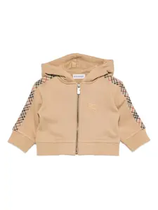 Топ с капюшоном и клетчатыми вставками BURBERRY KIDS, нейтральный