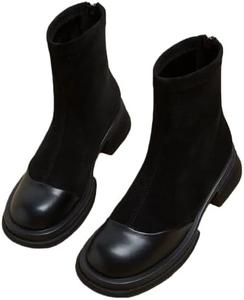 Hhhchpm Женские черные ботильоны до щиколотки с носком из кожи, модные челси на широком каблуке - удобная эластичная посадка для повседневной уличной носки