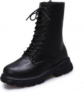 Женские боевые ботинки Unifizz, шнуровка, ботинки средней длины, низкий каблук, массивная подошва с рифлением, Black