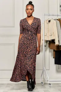 Платье макси из вискозы с принтом и оборками по подолу Jolie Moi, синий