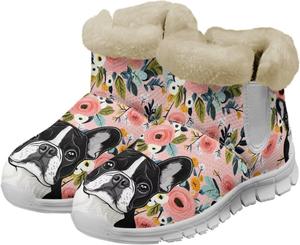 Женские слипоны на меху до щиколотки, зимние теплые и мягкие ботинки для прогулок, противоскользящие легкие беговые уличные ботинки, размер США 6-12 Fuxowvby, Bard Flower