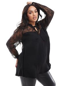 Блузка с кружевом в форме сердца и завязкой на шее черного цвета Yours