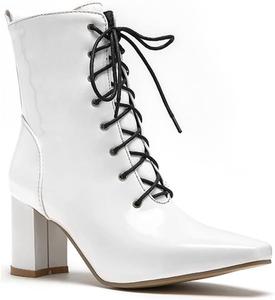 Женские нарядные ботильоны на шнуровке с квадратным носком, на высоком толстом каблуке, из лаковой кожи с молнией, короткие вестерн-бутинки JOEUSTY, White-Velvet Lined