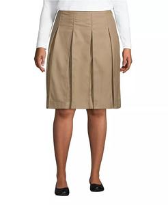 Юбка больших размеров со складками длиной до колена Lands' End, коричневый/бежевый