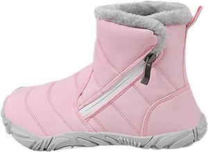 Детские зимние снегоступы для малышей, уютные сапожки с пушистой подкладкой до щиколотки с боковой молнией, подошва с противоскользящим эффектом, теплая уличная обувь Generic, Pink