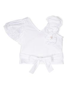 Miss Blumarine поплиновая блузка с цветочной аппликацией, белый