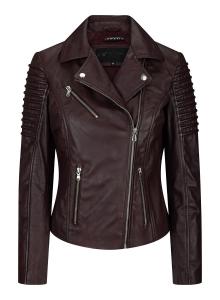 Приталенная куртка из мягкой кожи в байкерском стиле TruClothing, цвет burgundy