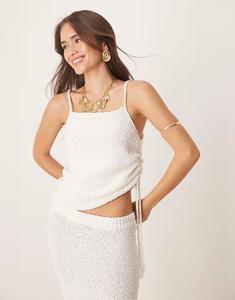 Трикотажный топ-комбинезон кремового цвета со сборками Asos Design